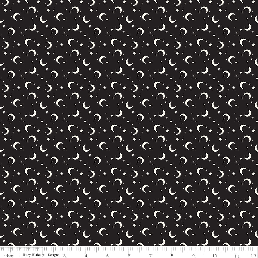 Frank and Friends Moon & Stars on Black (Glow in the Dark) by My Mind's Eye; Sold in Half Yard Increments