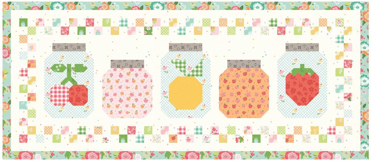 Runner Fabric Kit - In a Fruit Jar Summer Runner Pattern Included; Fabric from Summer Skies & Fireflies by Gracey Larson, Approx. 44" x 19"