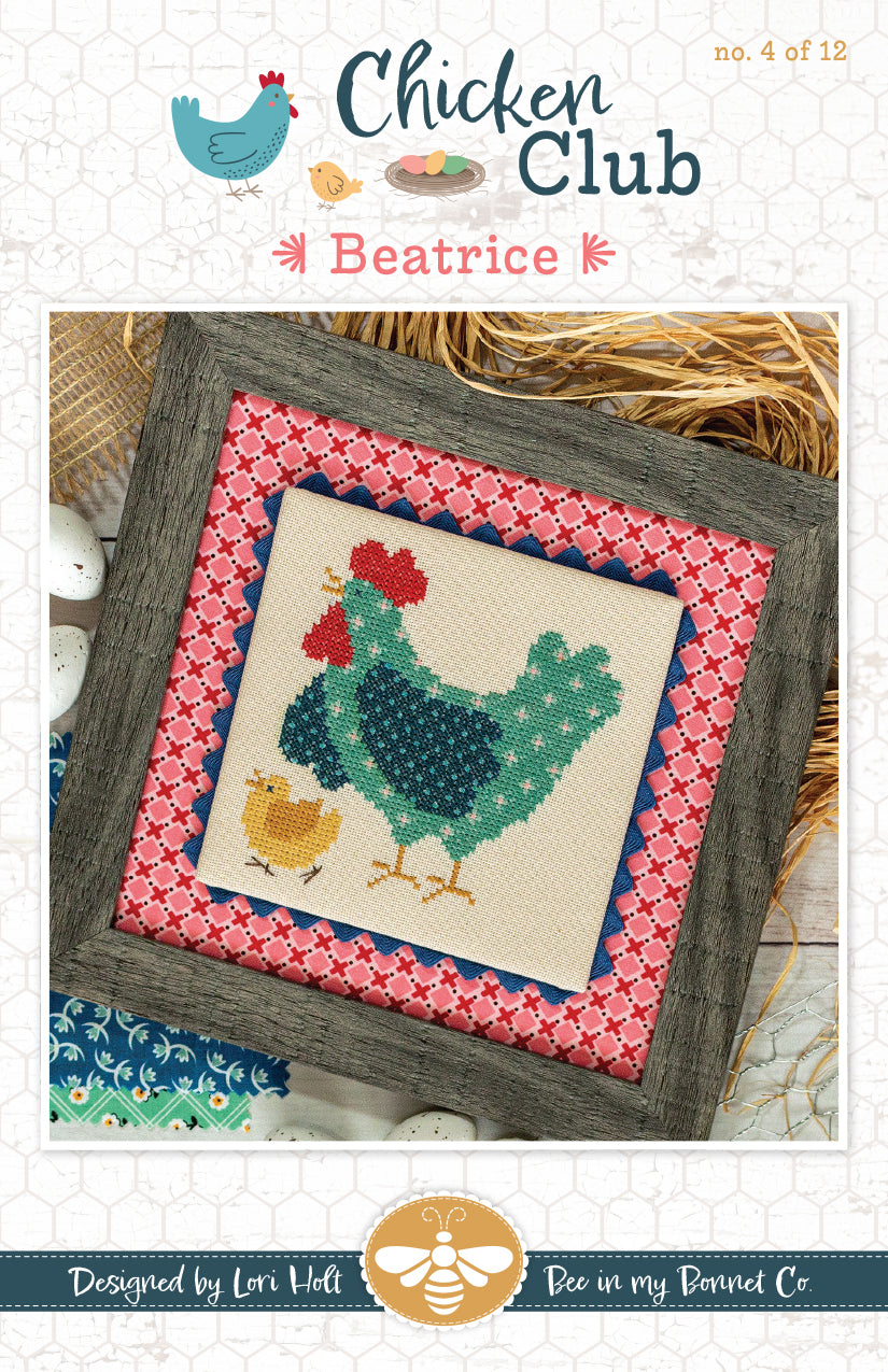 Beatrice Chicken Club #4 Cross Stitch PAPER PATTERN by Lori Holt of Bee in my Bonnet for It's Sew Emma