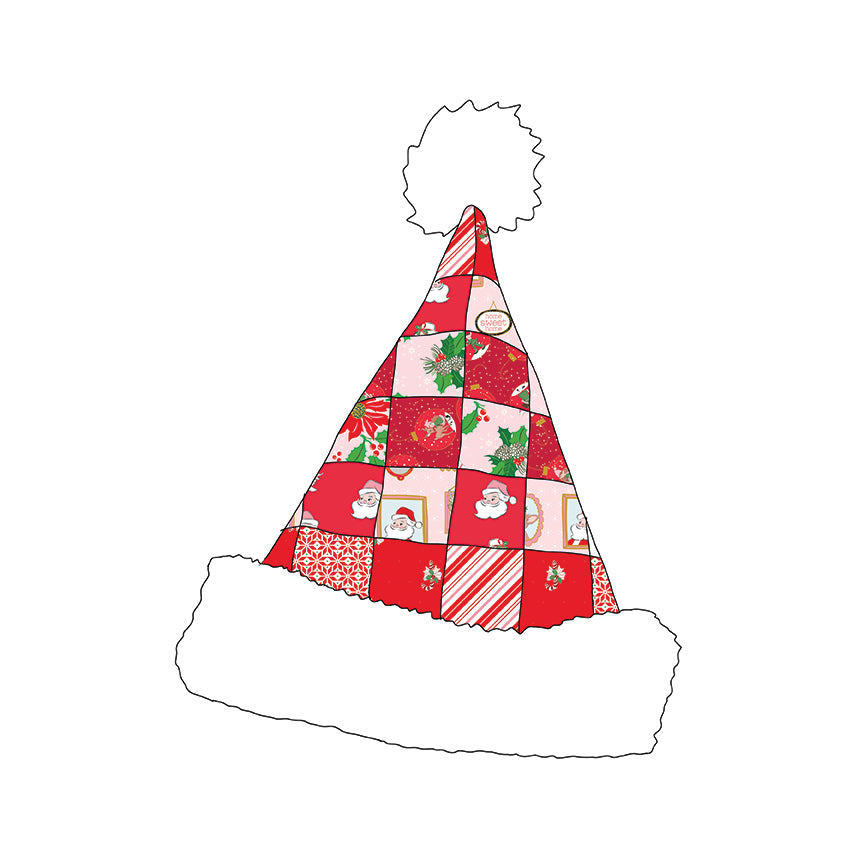 Snowbound Hat PAPER Pattern by Melissa Mortenson; Quilted Santa Hat Sewing Pattern