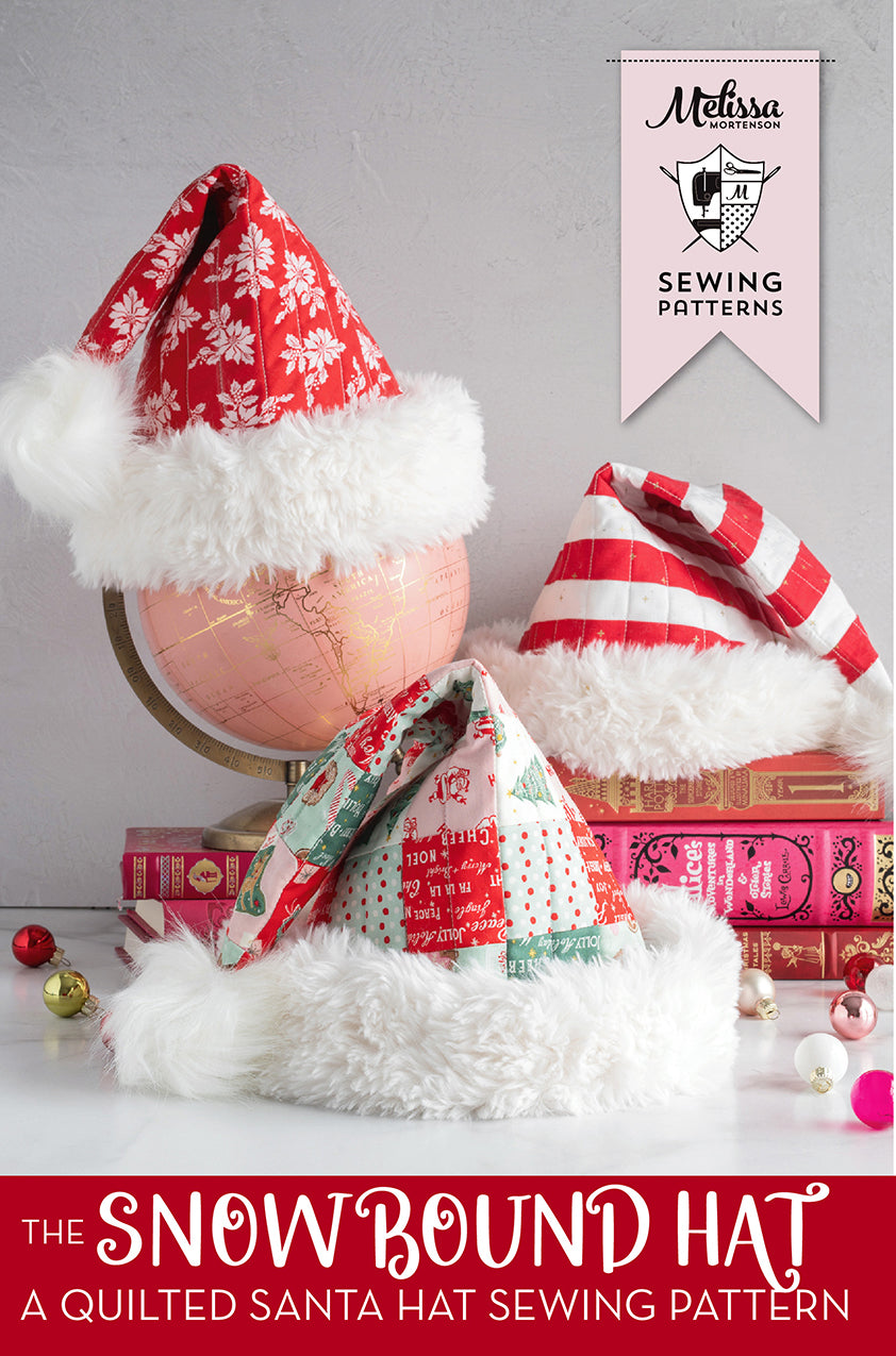 Snowbound Hat PAPER Pattern by Melissa Mortenson; Quilted Santa Hat Sewing Pattern