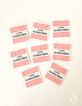 Minki Kim - Check Love Woven Labels: Love In Every Stitch; Set of 8 Labels; Approx. 1.5" x 1.5" each