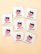 Minki Kim - Check Strawberry "Handmade" Woven Labels; Set of 8 Labels; Approx. 2" x 2" each