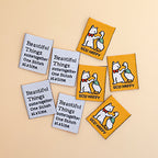 Minki Kim Sew Happy (Cat & Goose) Woven Labels; Set of 8 Labels, Approx. 1" x 1.25" each