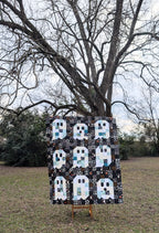 Quilt Kit for Ghost Party Quilt by Woolly Petals - Inspired by "The Little Ghost Who Was A Quilt"; 13 Spooky FQs, 7 LV, 7 Blue FEs, Binding + Paper Pattern