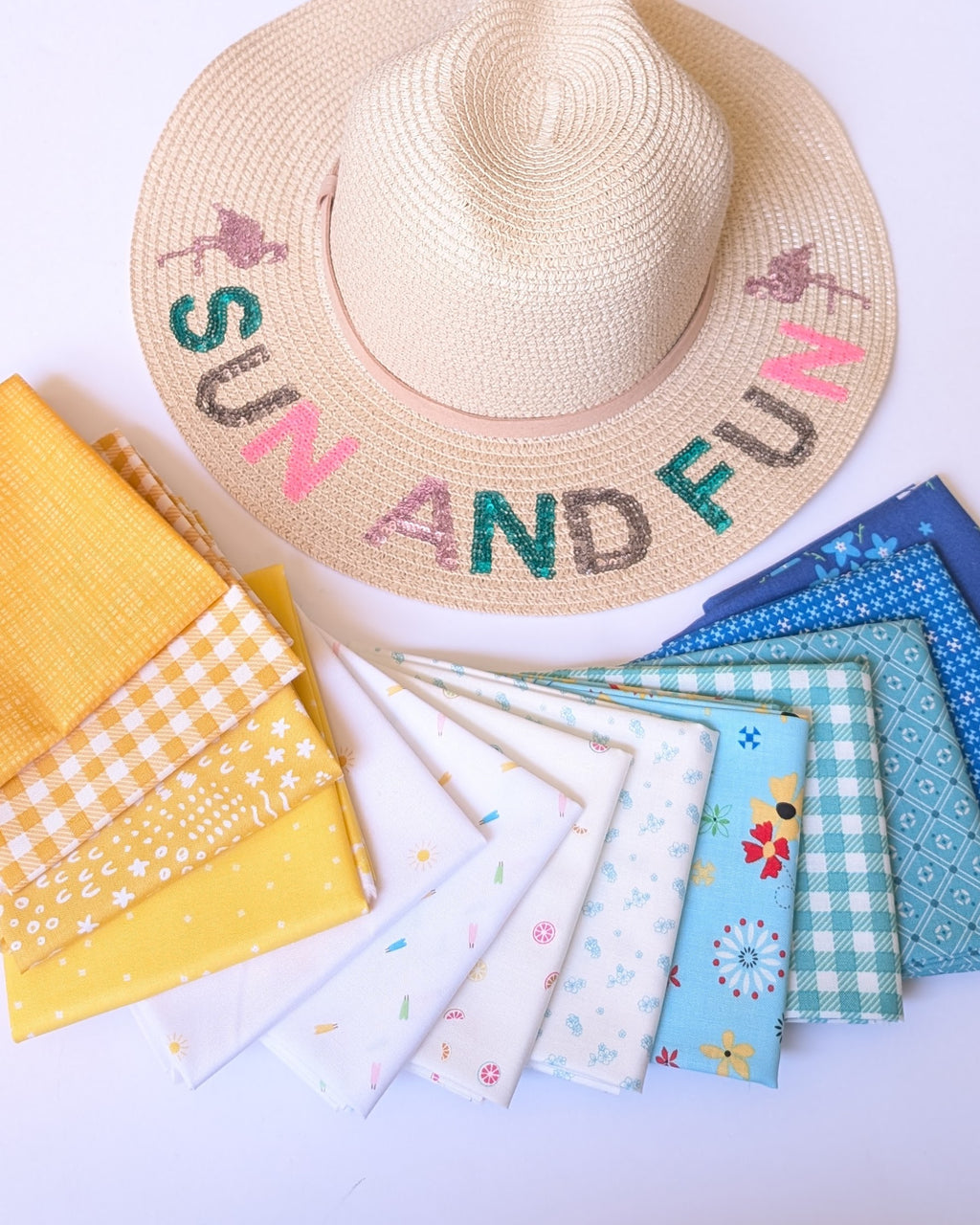 Summer Sunshine Fabric Bundle; 13 Piece Fat Quarter Quilting Bundle