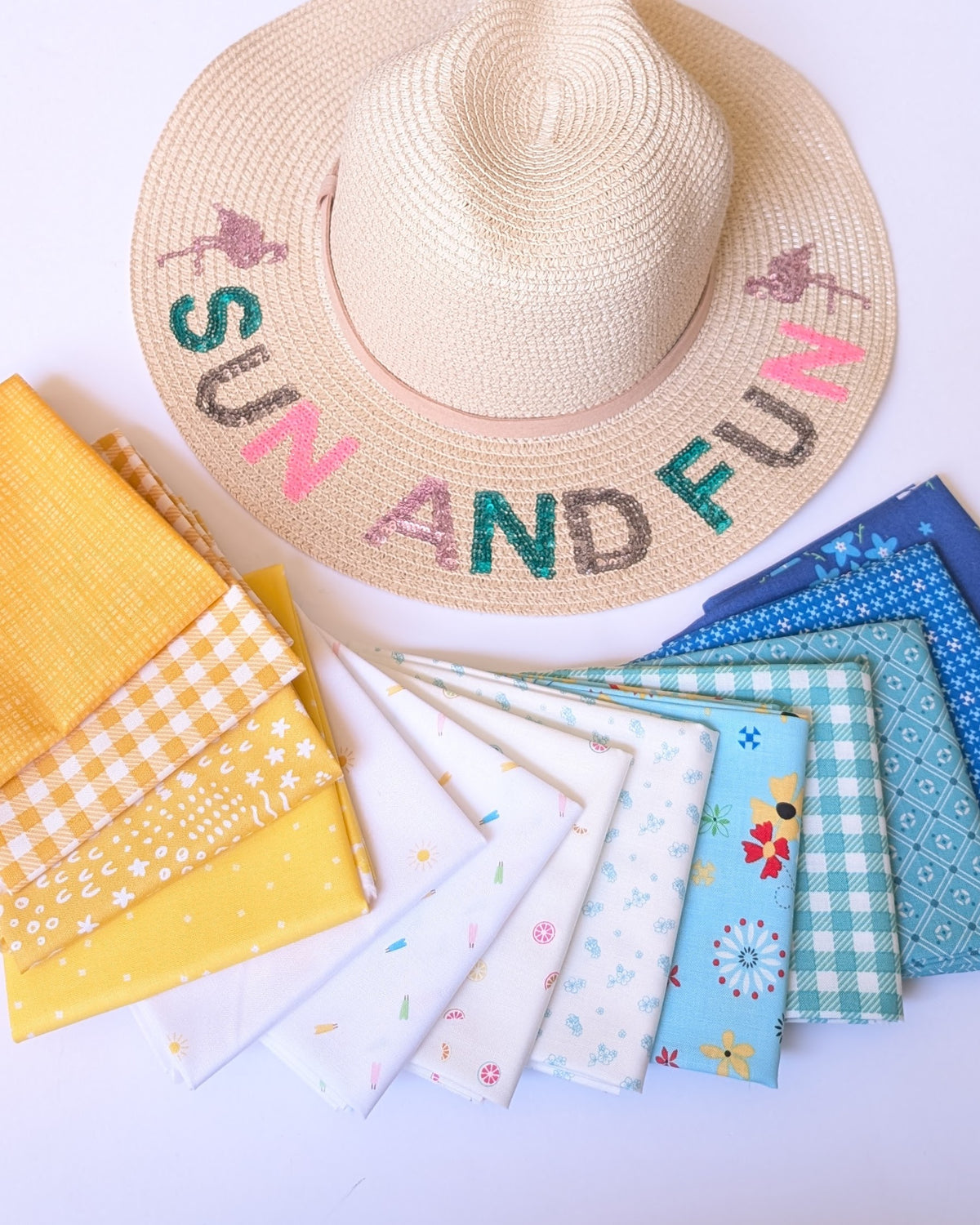 Summer Sunshine Fabric Bundle; 13 Piece Fat Quarter Quilting Bundle