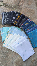 Quilt Kit for Ghost Party Quilt by Woolly Petals - "Little Ghost Who Was A Quilt"; 13 NON-Spooky FQs, 7 LV, 7 Blue FE, Binding + Paper Pattern