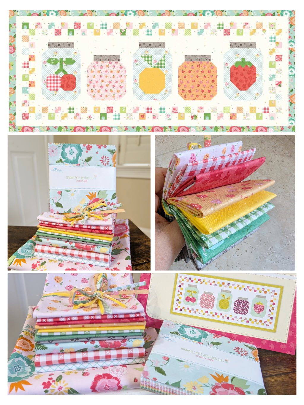 Runner Fabric Kit - In a Fruit Jar Summer Runner Pattern Included; Fabric from Summer Skies & Fireflies by Gracey Larson, Approx. 44" x 19"