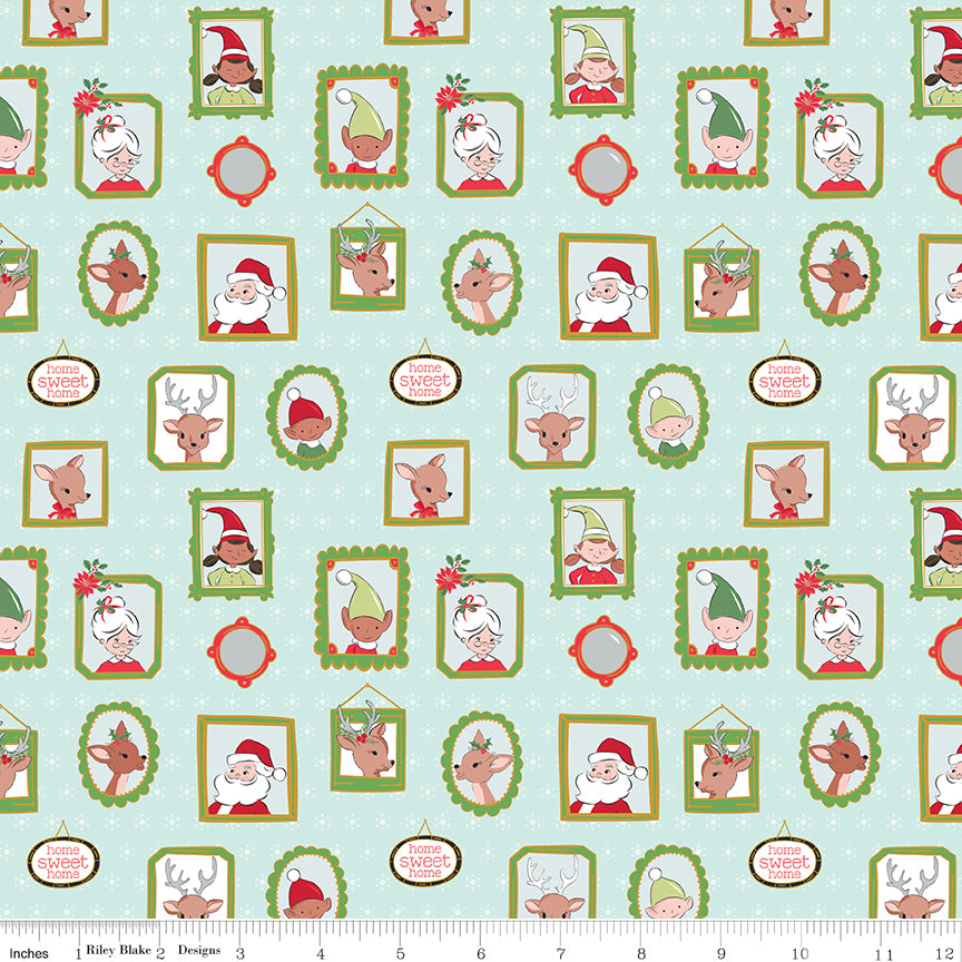 Claus & Co. Wallpaper in Blue Sparkle by Melissa Mortenson; Sold in Half Yard Increments