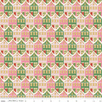 Claus & Co. Christmas Houses in Pink Sparkle by Melissa Mortenson; Sold in Half Yard Increments