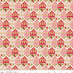 Claus & Co. Christmas Houses in Red Sparkle by Melissa Mortenson; Sold in Half Yard Increments