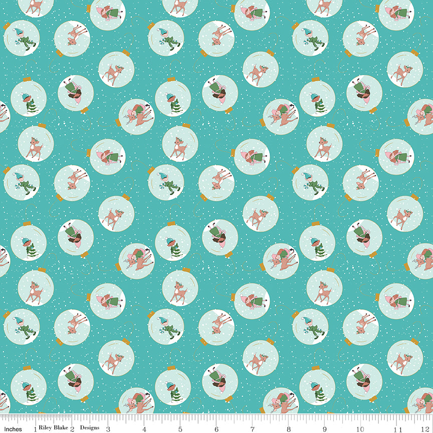 Claus & Co. Ornaments in Blue Sparkle by Melissa Mortenson; Sold in Half Yard Increments