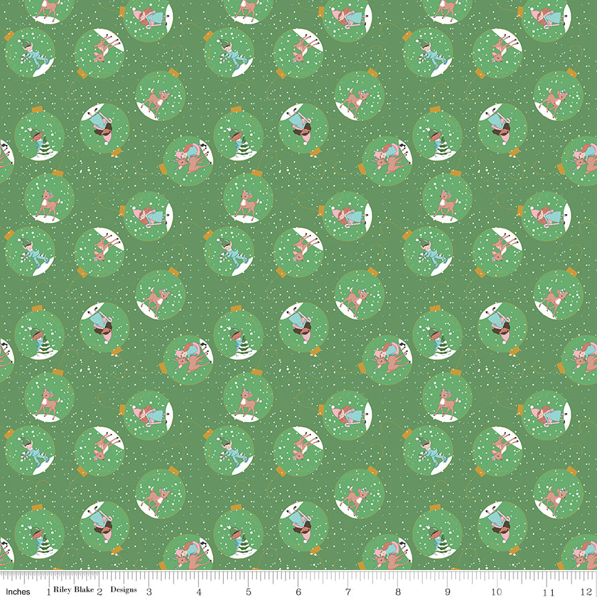 Claus & Co. Ornaments in Green Sparkle by Melissa Mortenson; Sold in Half Yard Increments