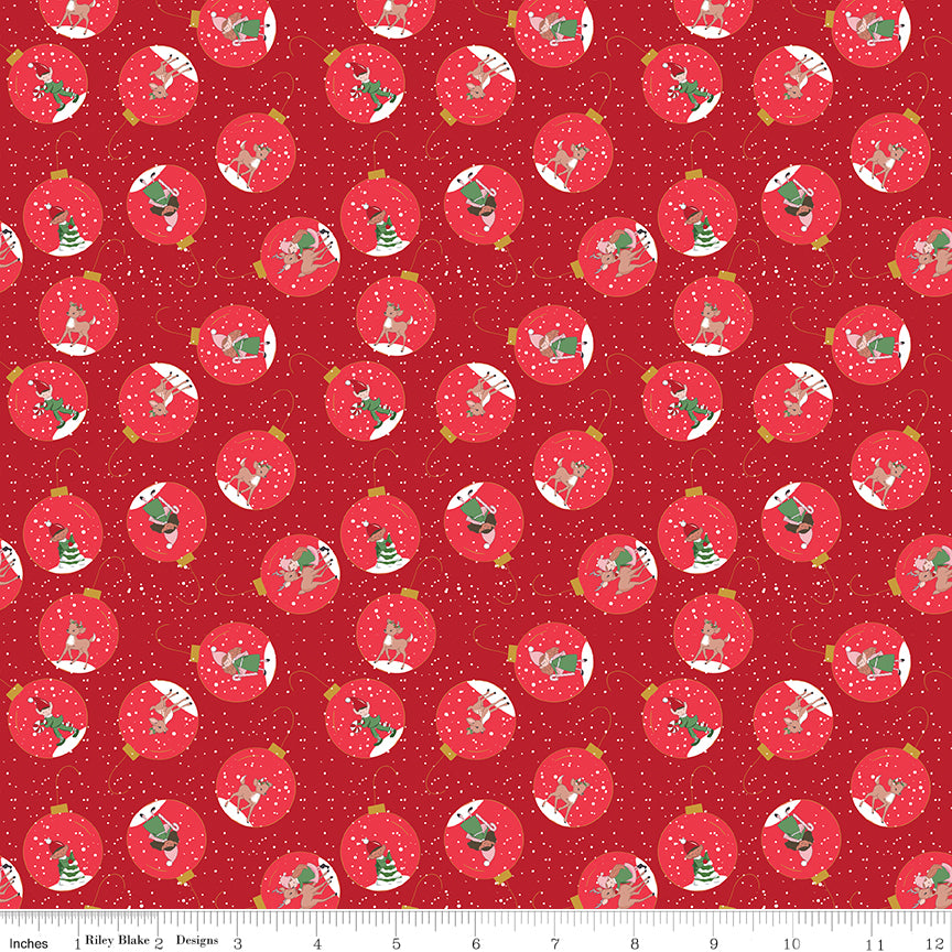 Claus & Co. Ornaments in Red Sparkle by Melissa Mortenson; Sold in Half Yard Increments