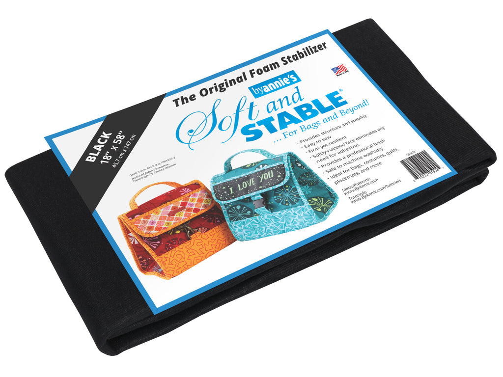 Half Yard, ByAnnie Soft and Stable White OR Black 100% Polyester Foam Stabilizer, 18" x 58"