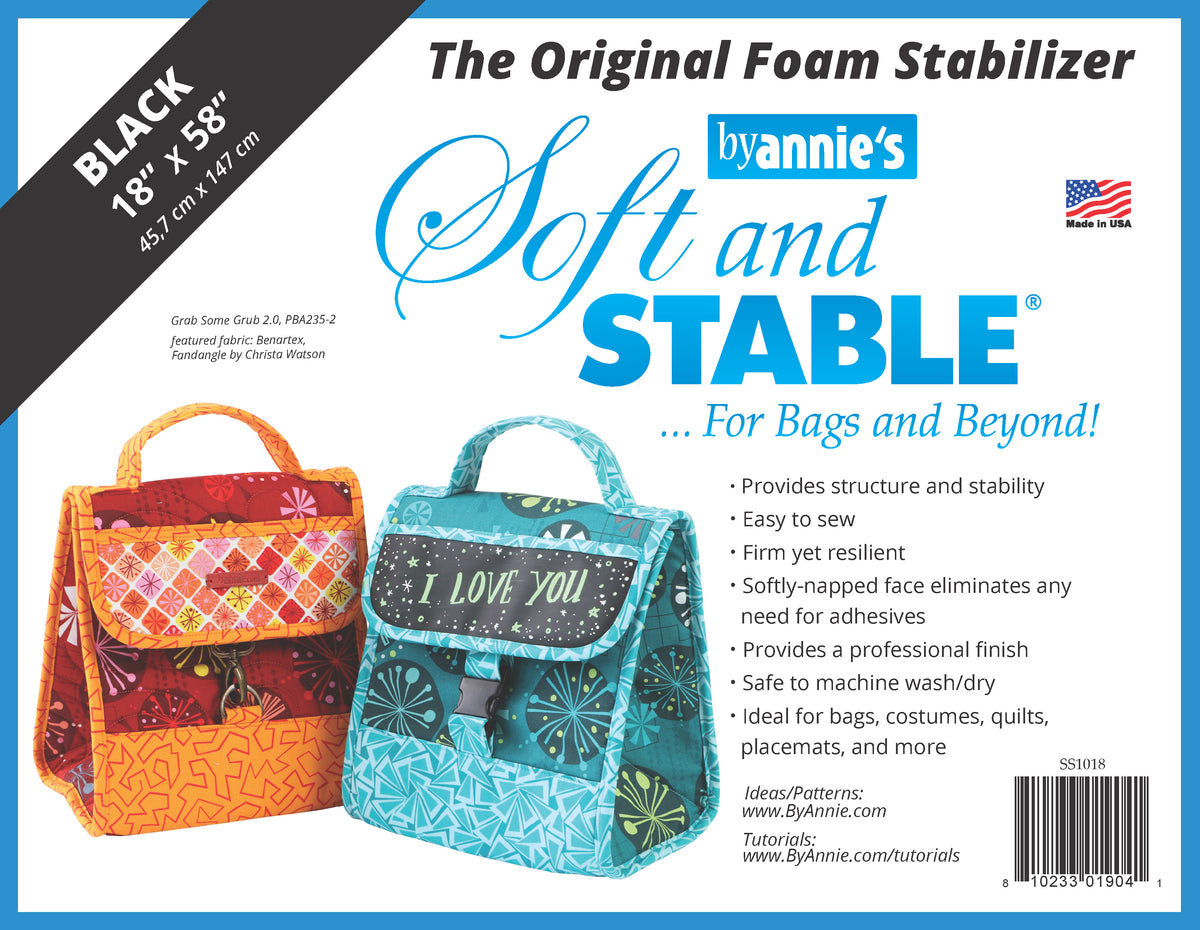 Half Yard, ByAnnie Soft and Stable White OR Black 100% Polyester Foam Stabilizer, 18" x 58"