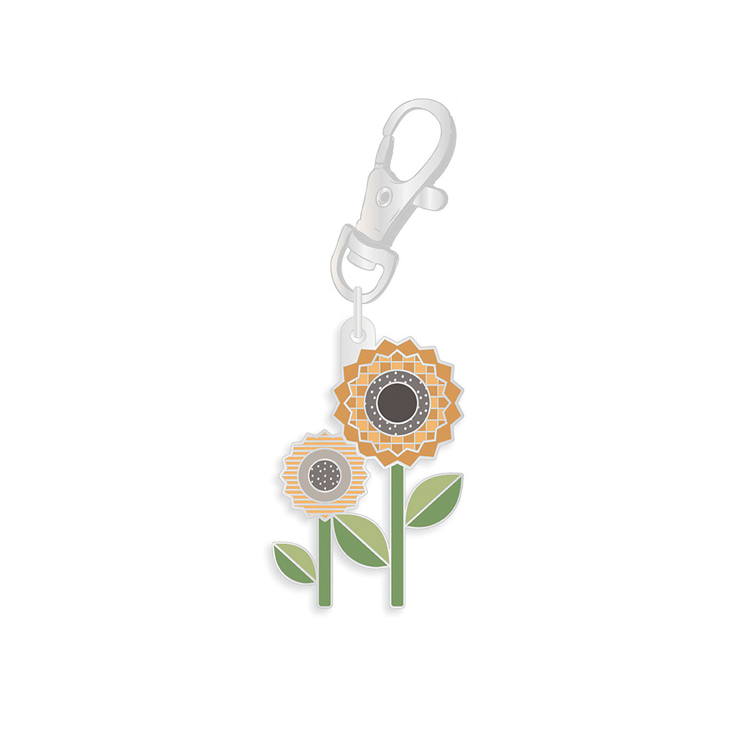 Sunflower Enamel Happy Charm for Autumn Collection by Lori Holt of Bee in my Bonnet; Approx. 1.5" x 2" zipper pull