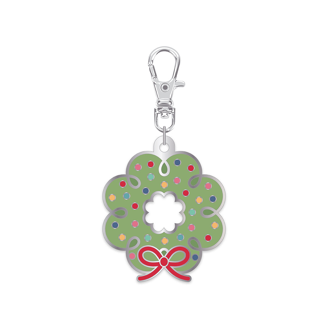 Holiday Wreath Enamel Happy Charm for Home Town Holiday Collection by Lori Holt; Approx. 1.5" x 1.25" zipper pull