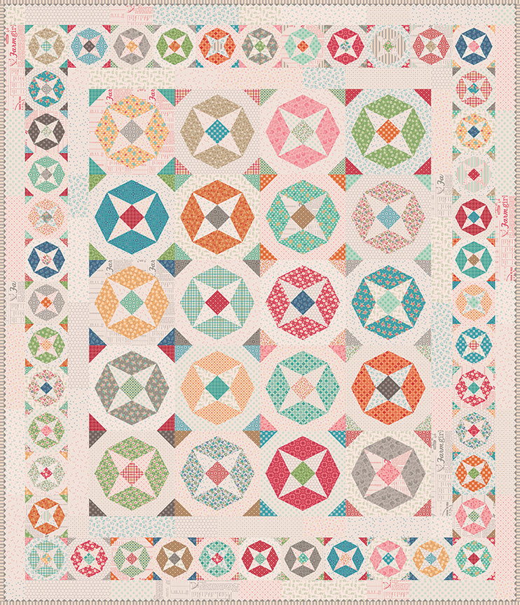 Farmer's Daughter Baby Chicks Background in Yellow and Coral by Lori Holt of Bee in my Bonnet; Sold in Half Yard Increments