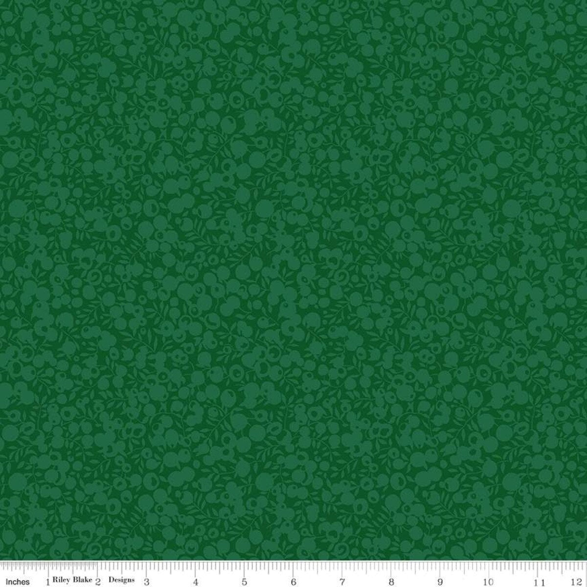 Liberty Fabrics Wiltshire Shadow Print in Forest (Dark Green Tone-on-Tone), Tonal Leaf and Berry Print; Sold in Half Yard Increments
