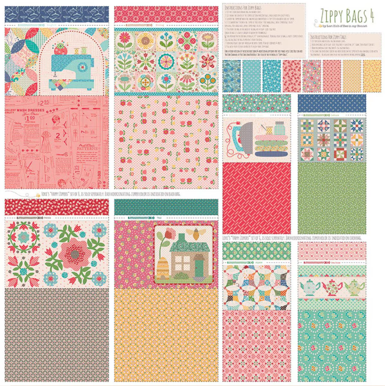 Lori Holt Zippy Bags 4 Panel - From Farmer's Daughter; Lightweight Canvas Panel; Makes 4 Large & 4 Small Project Bags