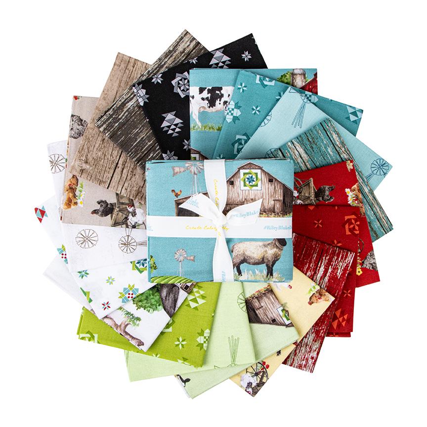 Spring Barn Quilts - Quilt Blocks on Black by Tara Reed; Sold in Half Yard Increments
