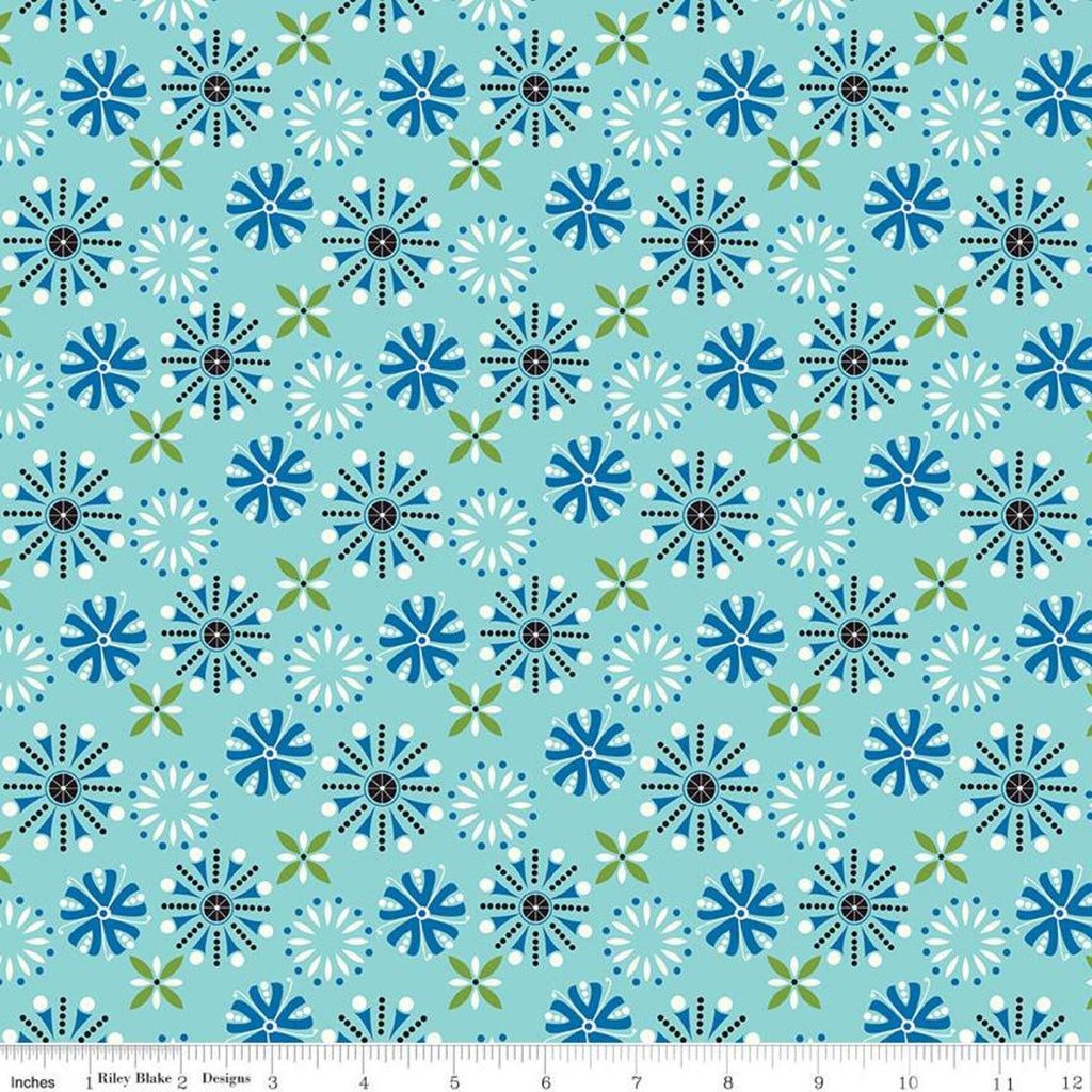 Oh Happy Day! Florals in Aqua by Sandy Gervais; Sold in Half Yard Increments