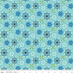 Oh Happy Day! Florals in Aqua by Sandy Gervais; Sold in Half Yard Increments