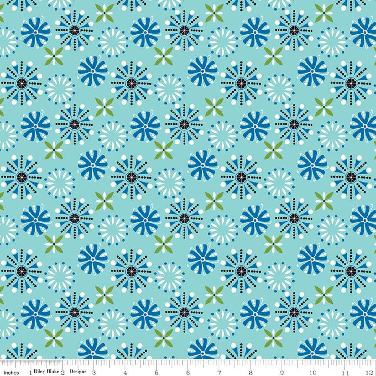 Oh Happy Day! Florals in Aqua by Sandy Gervais; Sold in Half Yard Increments