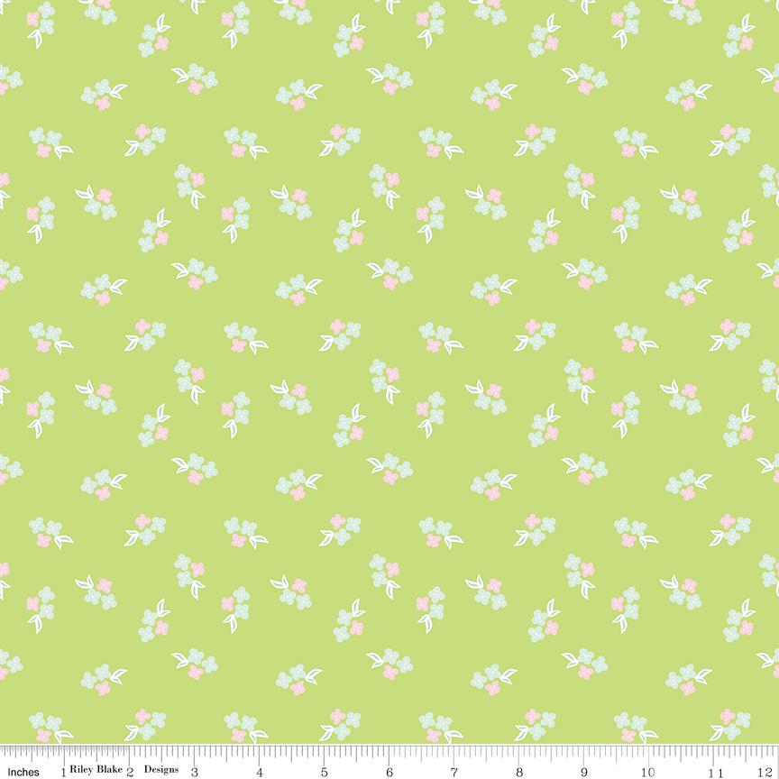 Summer Skies and Fireflies - Florals on Lime by Gracey Larson of Burlap and Blossom; Sold in Half Yard Increments