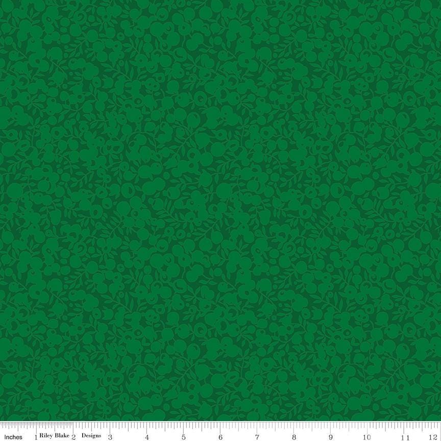 Liberty Fabrics Wiltshire Shadow Print in Clover (Green Tone-on-Tone), Tonal Leaf and Berry Print; Sold in Half Yard Increments