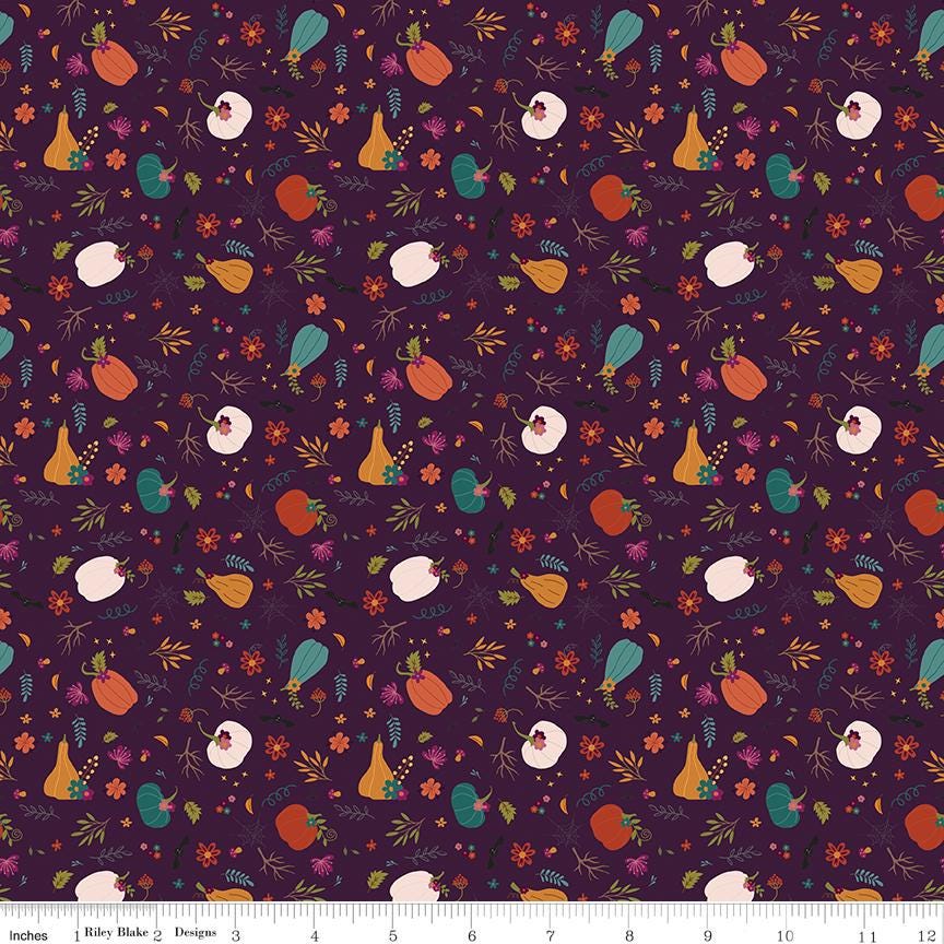 Little Witch Pumpkin Patch on Purple by Jennifer Long of Sew a Story; Sold in Half Yard Increments