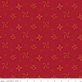Spring Barn Quilts - Quilt Blocks on Rusty Red by Tara Reed; Sold in Half Yard Increments