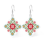 Leather Square Earrings Featuring Prairie Flower Design by Lori Holt of Bee in my Bonnet; Earring size is 1" x 1". Hang is 2".