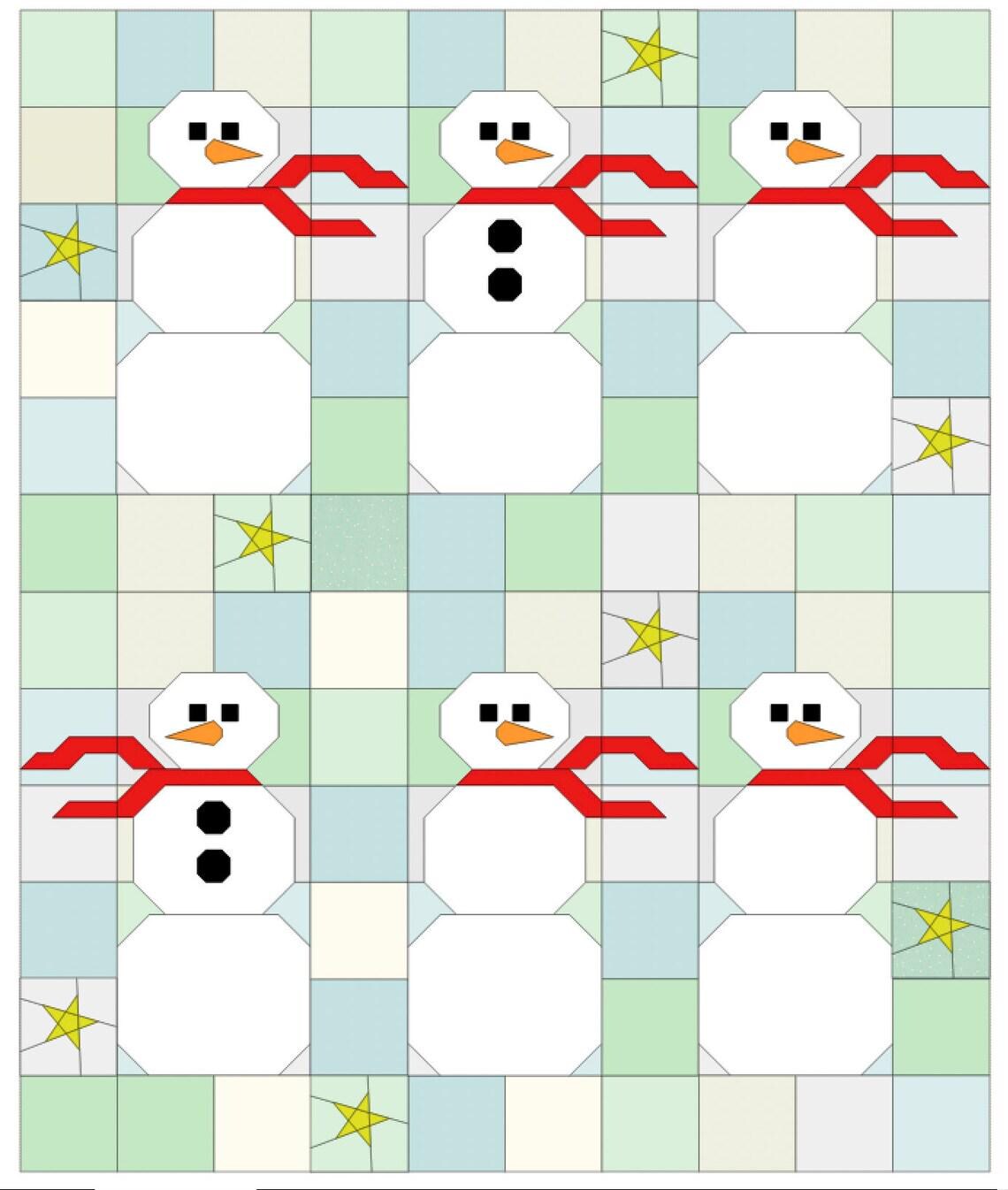 Quilt Kit for Do You Want to Sew a Snowman Quilt by Woolly Petals; Includes 18 Blue Fat Quarters, 7 Low Volume FQs, 1 Red FQ, Orange, Black