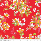 Wide Back Picnic Florals - Main Floral Print in Red by My Mind's Eye; Approx. 107"/108" for Quilt Backing; Sold by the Yard