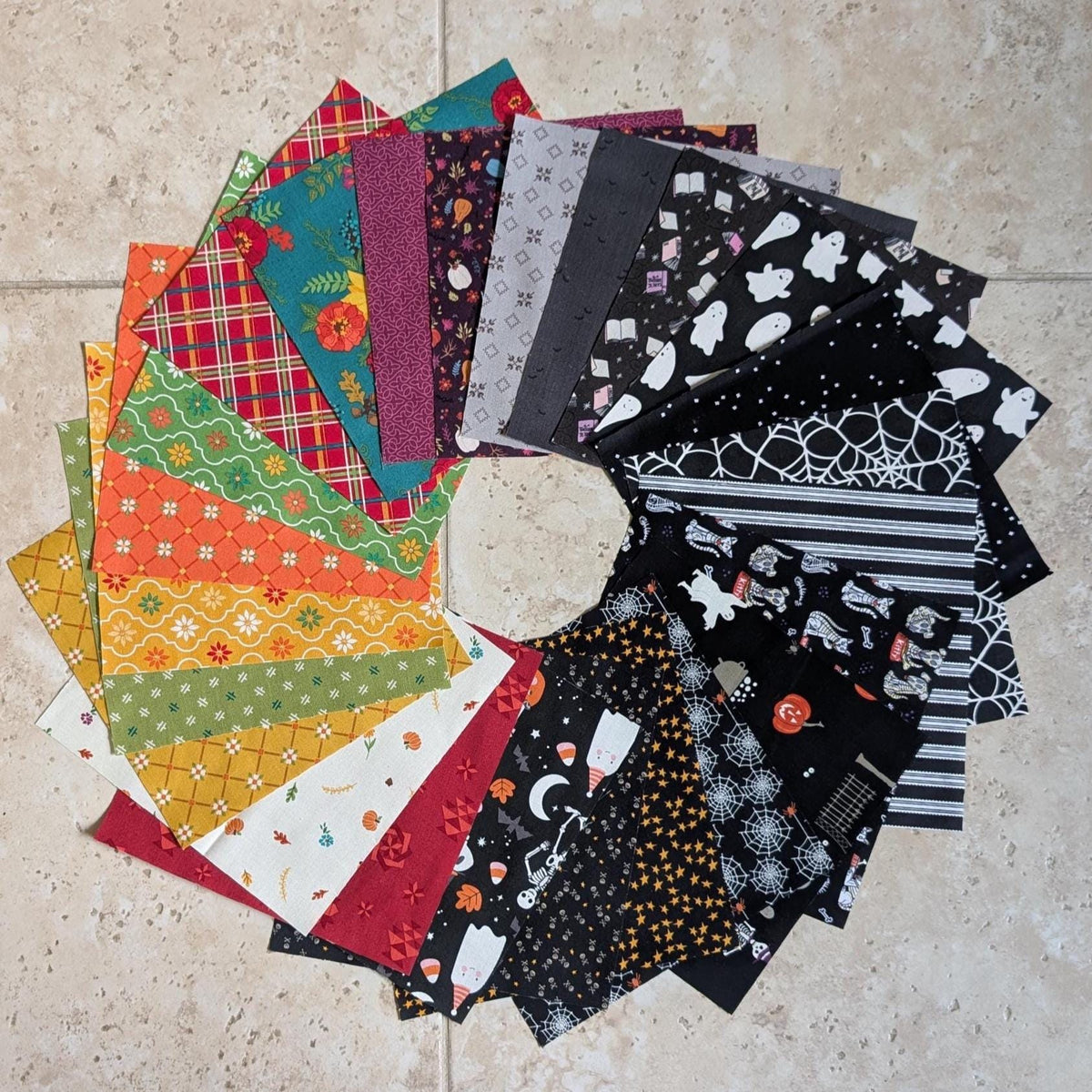 8" x 8" Fall & Halloween Hand-Cut Sampler Pack, 24 pcs Fabric Bundle