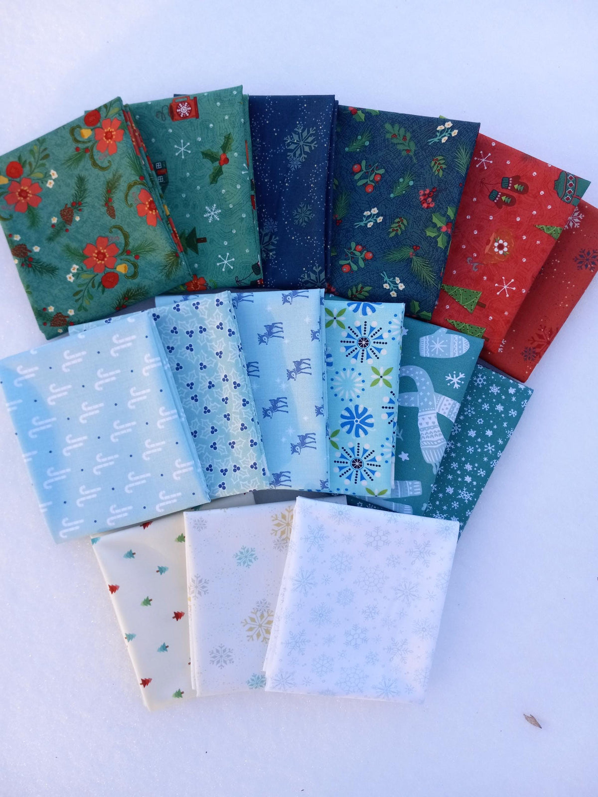 Winter Mix Fat Quarter Bundle with pieces from Lori Holt and Heather Peterson; 15 piece bundle, approx. 18" x 21" each