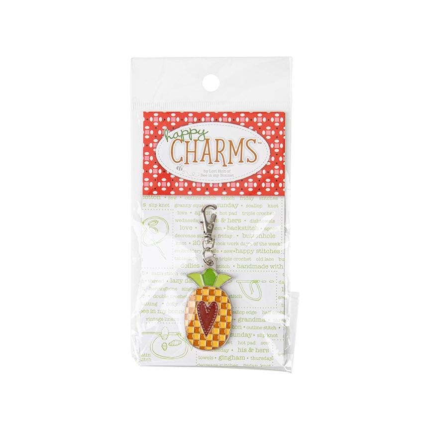Happy Pineapple Enamel Happy Charm for Home Town Collection by Lori Holt of Bee in my Bonnet; Approx. 1" x 1.75" zipper pull charm