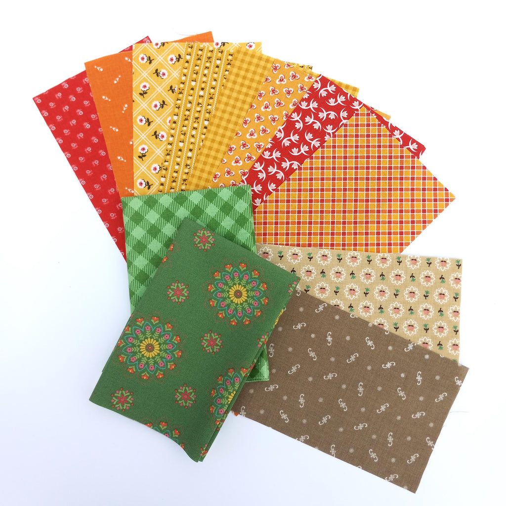 Fabric Kit for Fall Flower Table Runner; Pattern by Amy Chappell of Ameroonie Designs; Includes 8 different flower fabrics, backing, binding