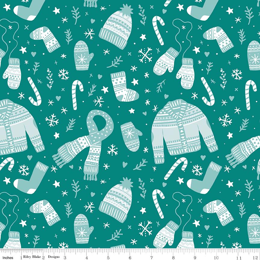 Ski Hill Main Print in Teal by Corinne Wells; Sold in Half Yard Increments
