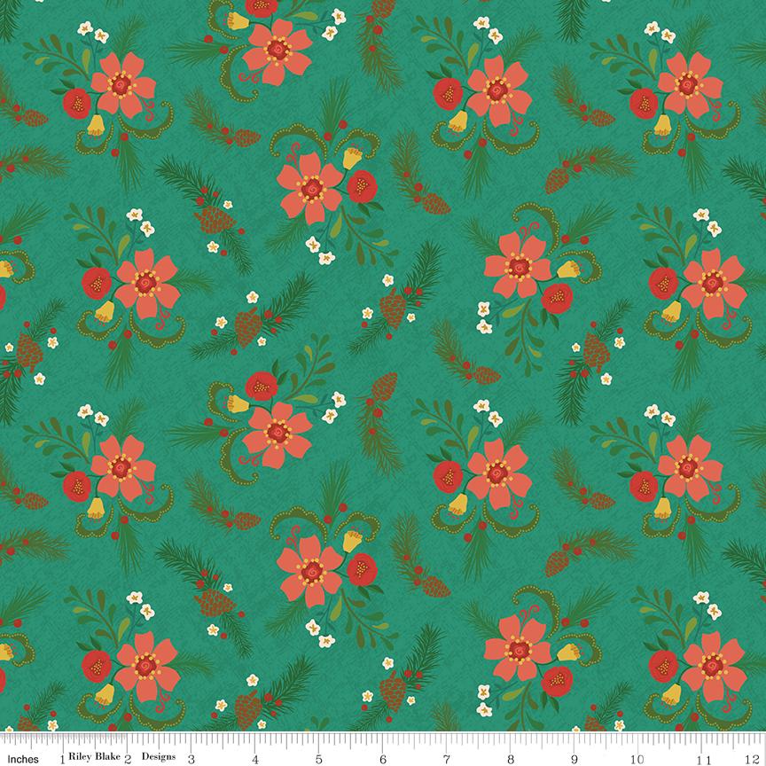 In From The Cold Main Print in Teal - by Heather Peterson of Anka's Treasures; Sold in Half Yard Increments