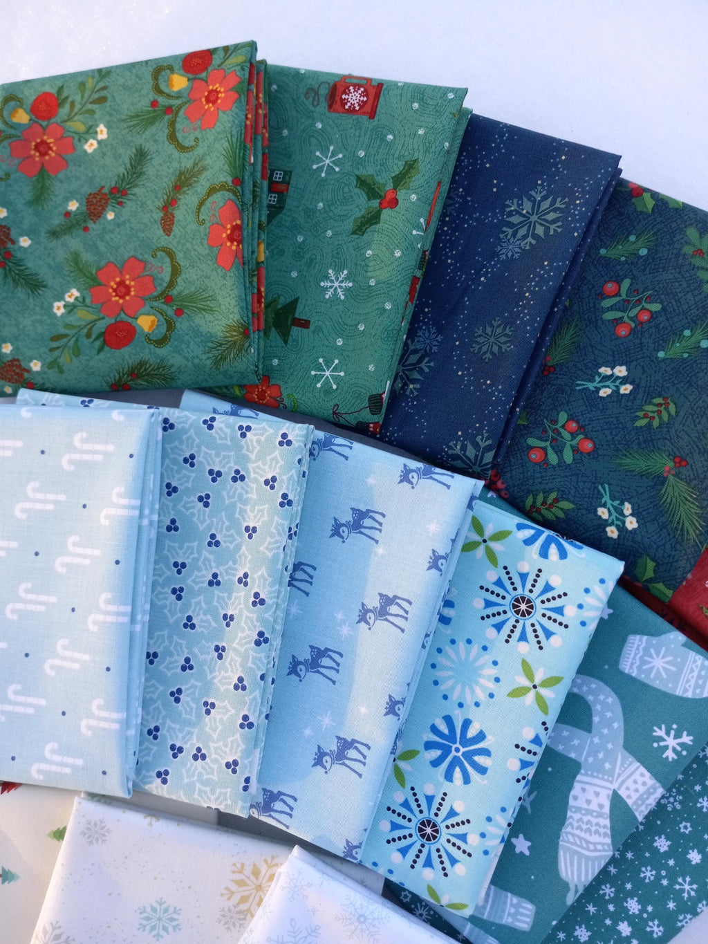 Winter Mix Fat Quarter Bundle with pieces from Lori Holt and Heather Peterson; 15 piece bundle, approx. 18" x 21" each