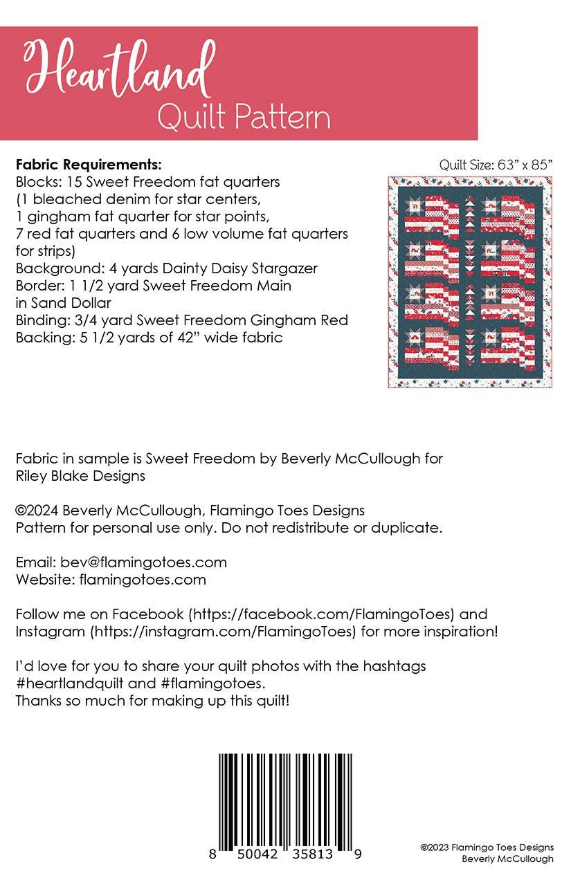 Heartland Quilt Boxed Kit in Sweet Freedom Fabrics by Beverly McCullough of Flamingo Toes; Includes Paper Pattern