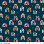 Rainbows on Oxford Blue from Day In The Life by Echo Park Paper Co.; Sold in Half Yard Increments