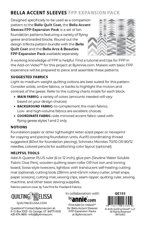 Bella Accent Sleeves FPP Expansion Pack Companion Pattern by Quilting Elissa in Collaboration with ByAnnie; PAPER Pattern
