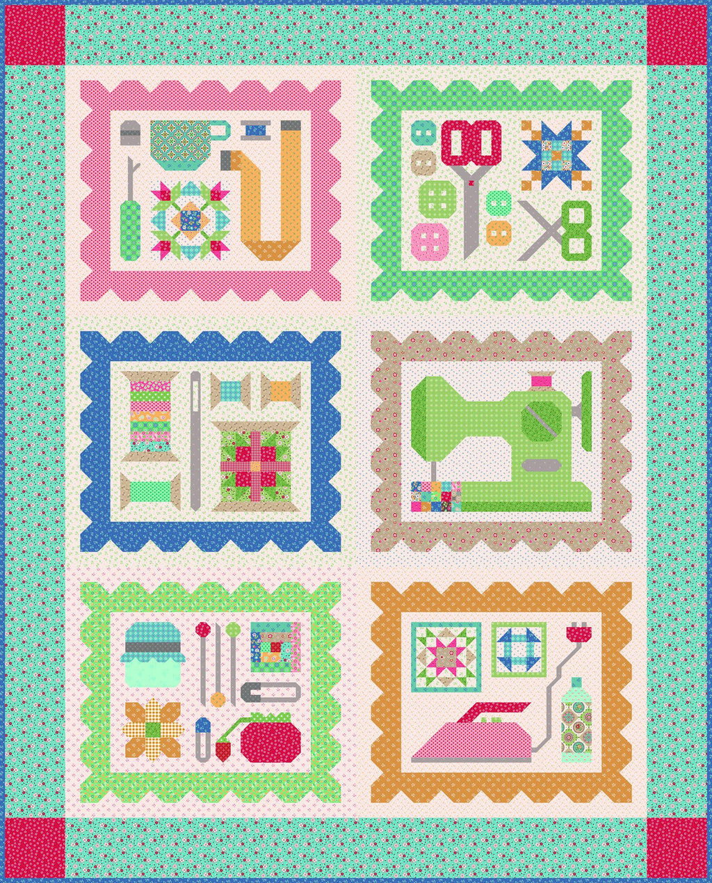 Mercantile Quilt Seeds Pattern - Sewing Machine by Lori Holt of Bee in my Bonnet; Paper Pattern Sewing Machine Quilt Block 29" x 25"