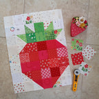 Strawberry Fabric Bundle: 13 Red Fat Quarters AND 11 Green Fat Eighths; Makes 16 Strawberry Quilt Blocks WITHOUT Background