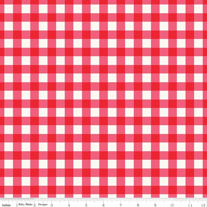 Wide Back Picnic Florals - Gingham Print in Red by My Mind's Eye; Approx. 107"/108" for Quilt Backing; Sold by the Yard